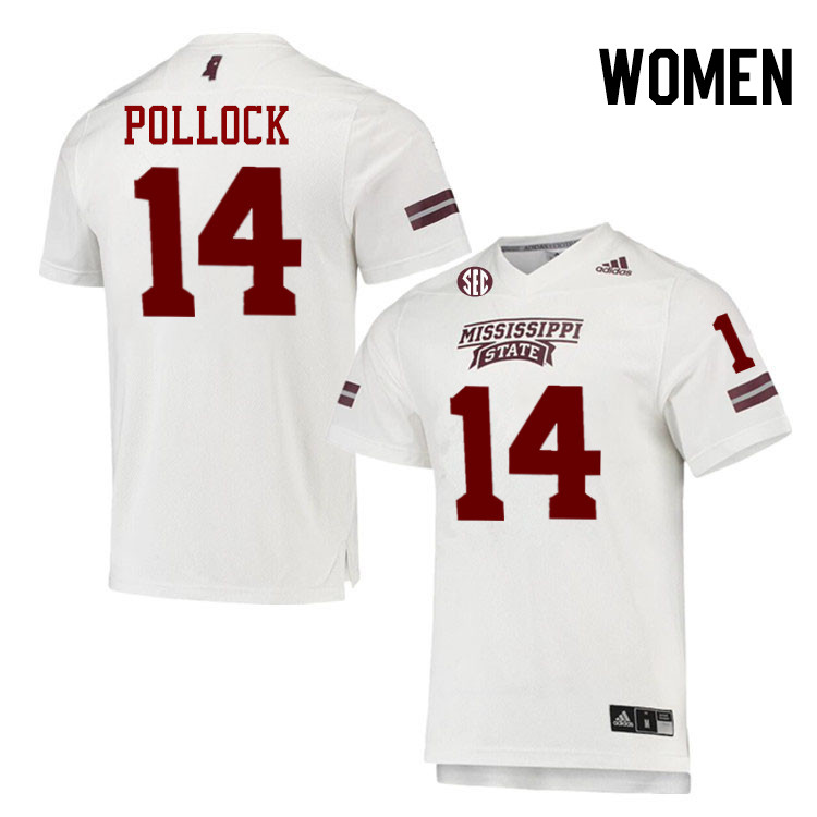 Women #14 Brice Pollock Mississippi State Bulldogs College Football Jerseys Stitched-White